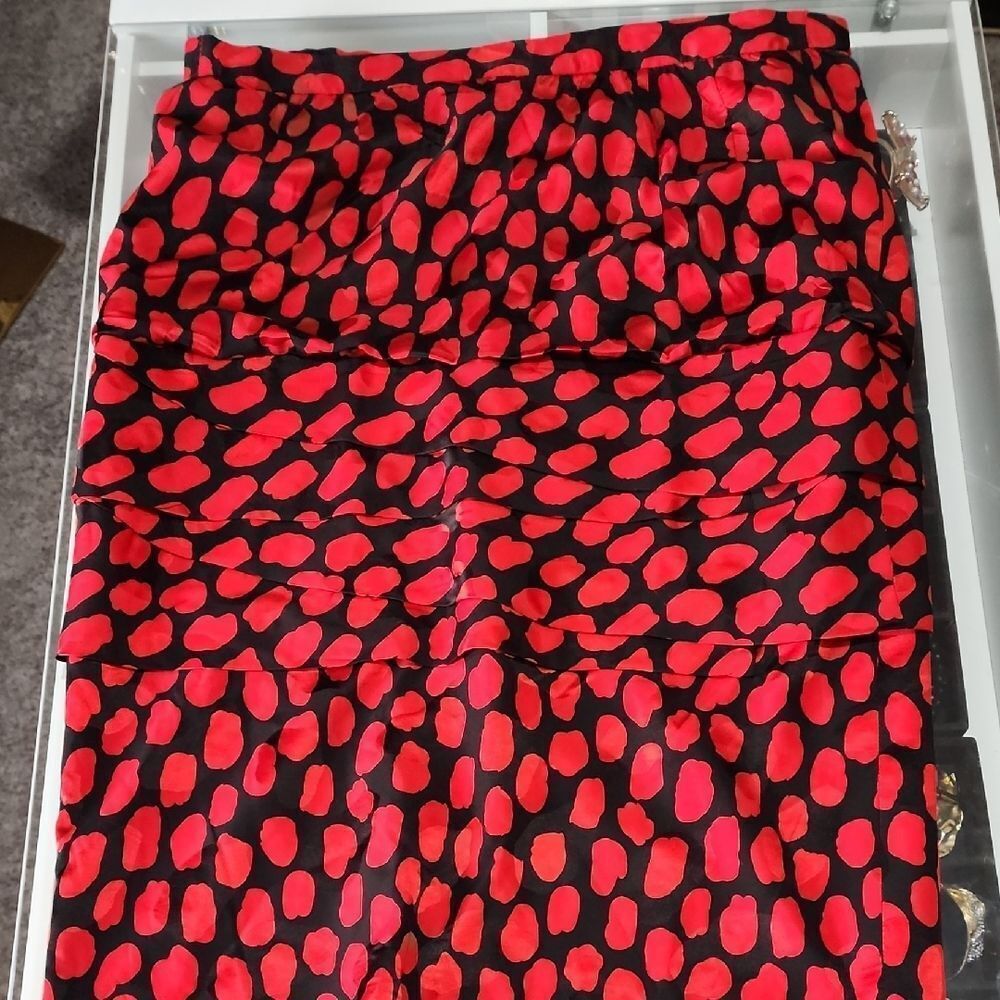 Raul Blanco Red and Black Tiered Midi Skirt